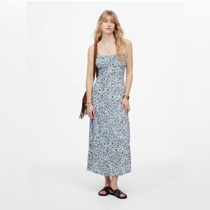 Madewell 
Ruched Sweetheart Sleeveless
Midi Dress 
Stella Floral Peri
Size 14
